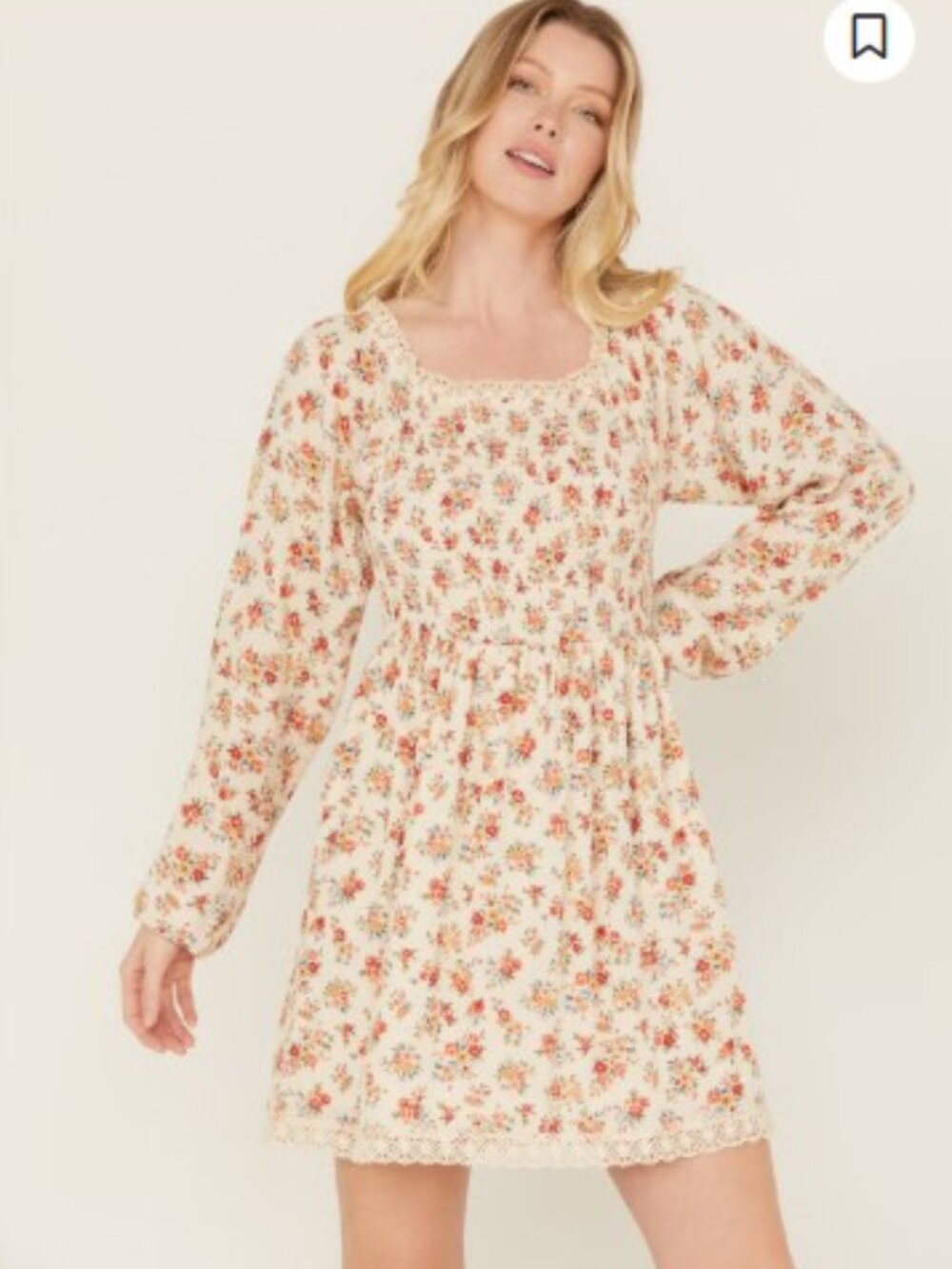 Women's Floral Print Smocked Long Sleeve Mini Dress